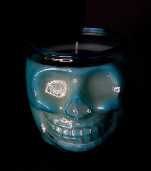 Mischief Blue Skull Candle