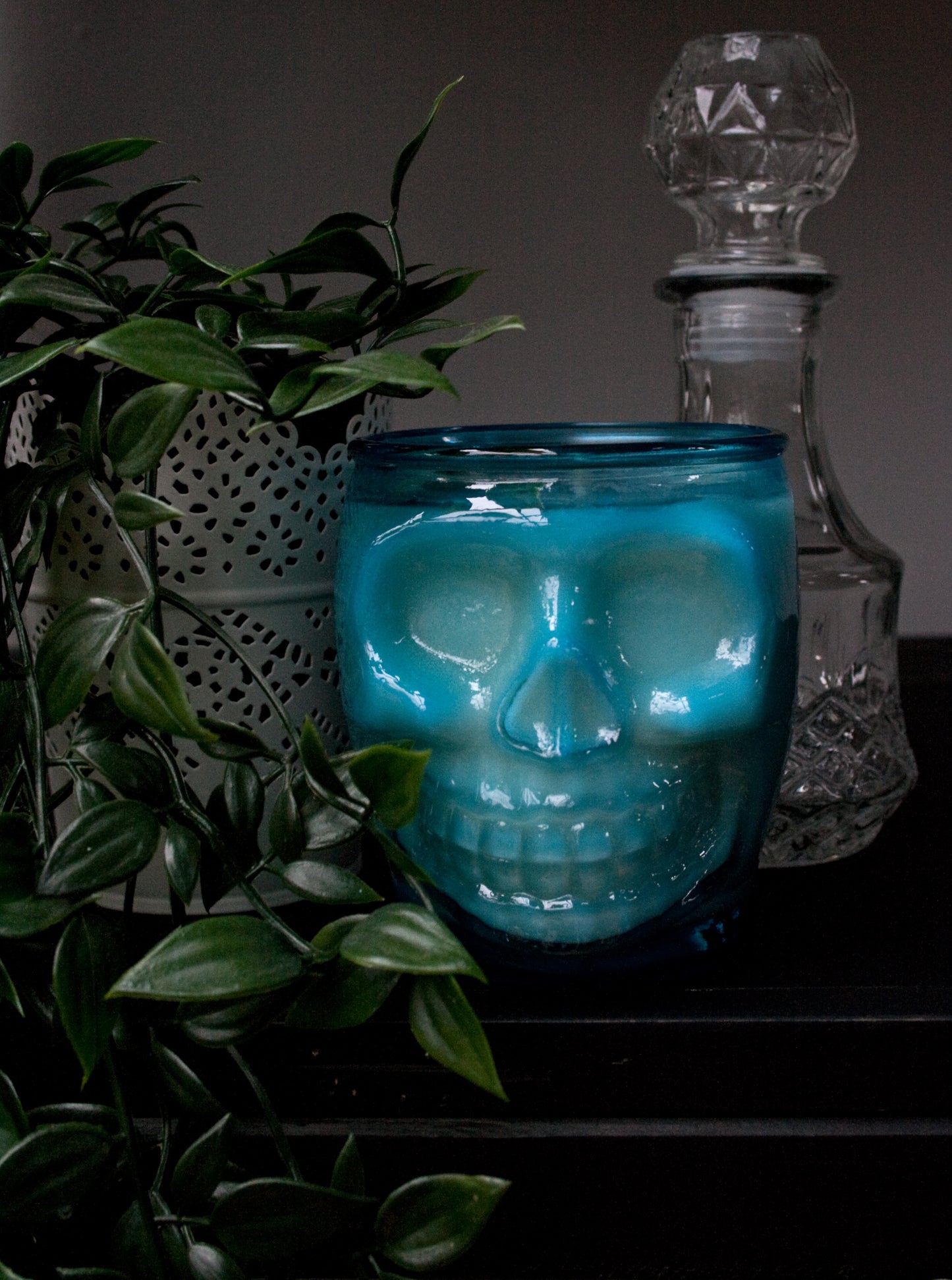 Mischief Blue Skull Candle