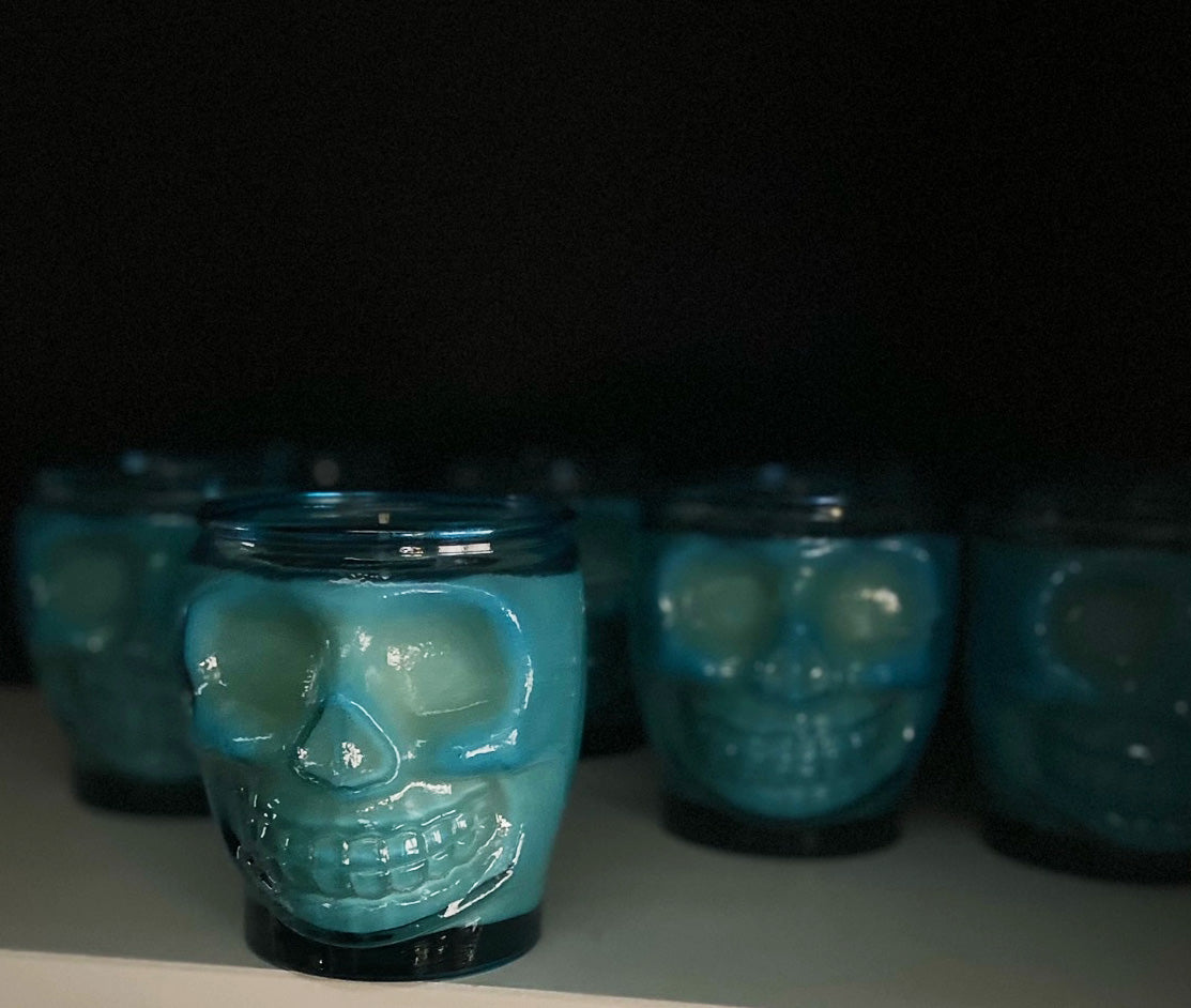 Mischief Blue Skull Candle